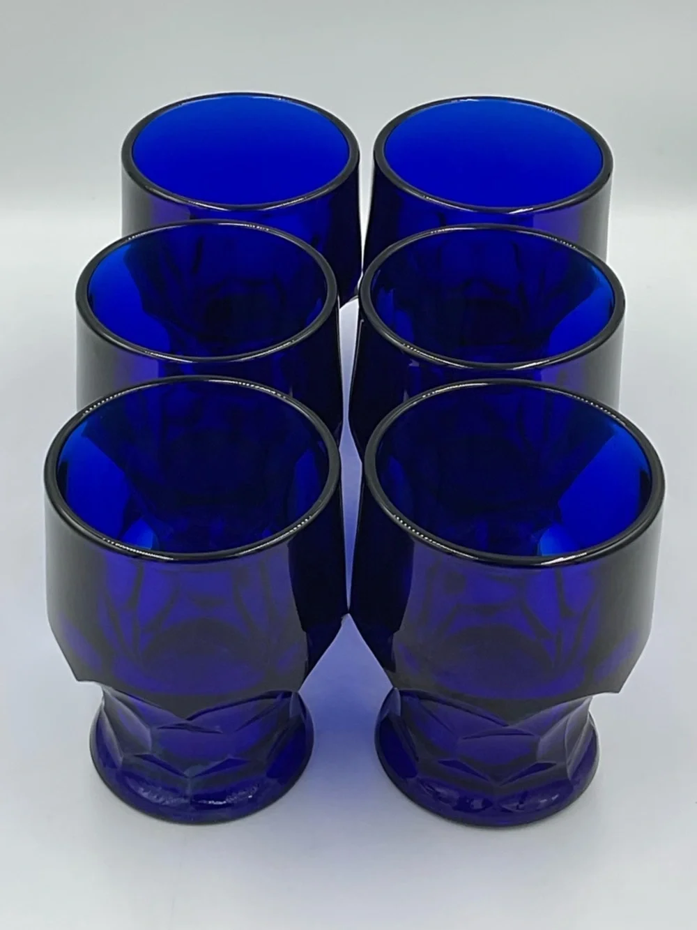 Vintage Viking Glass 8oz Georgian Cobalt Blue Flat Tumblers-Set of 6